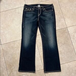TRUE RELIGION Like New Disco Becky Bootcut Mid Rise Bold White Stitching Size 32